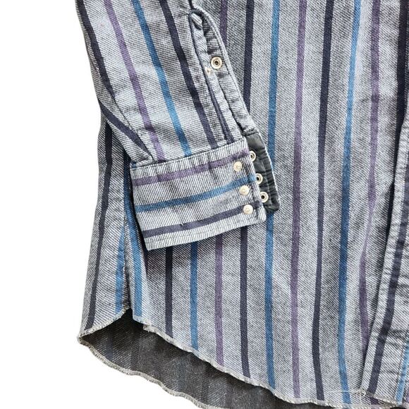 Vtg Saddle King Western Shirt Mens 2X: 18.5 Long Sleeve Blue Stripe Pearl Snap - Picture 9 of 9